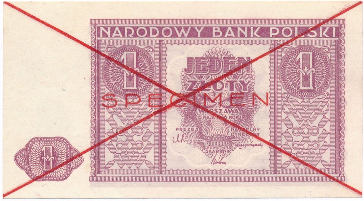 Banknot. 1 złoty 1946 SPECIMEN